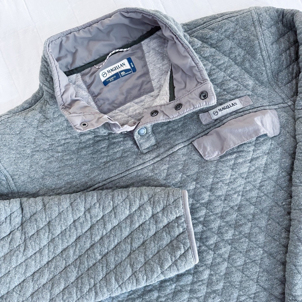 Magellan Men's‎ Quilted Pullover 2XL XXL Light Green. Outdoor. Quarter Snap